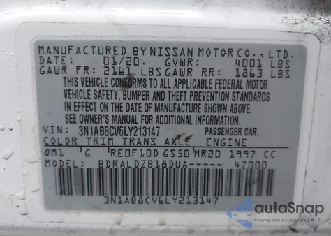 2020 Nissan Sentra Sv Xtronic Cvt z USA, uszkodzony, nr VIN 3N1AB8CV6LY213147